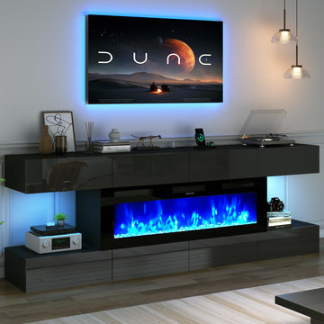 82" Fireplace TV Stand, LED Entertainment Center with 8 Drawer for 90" Tvs