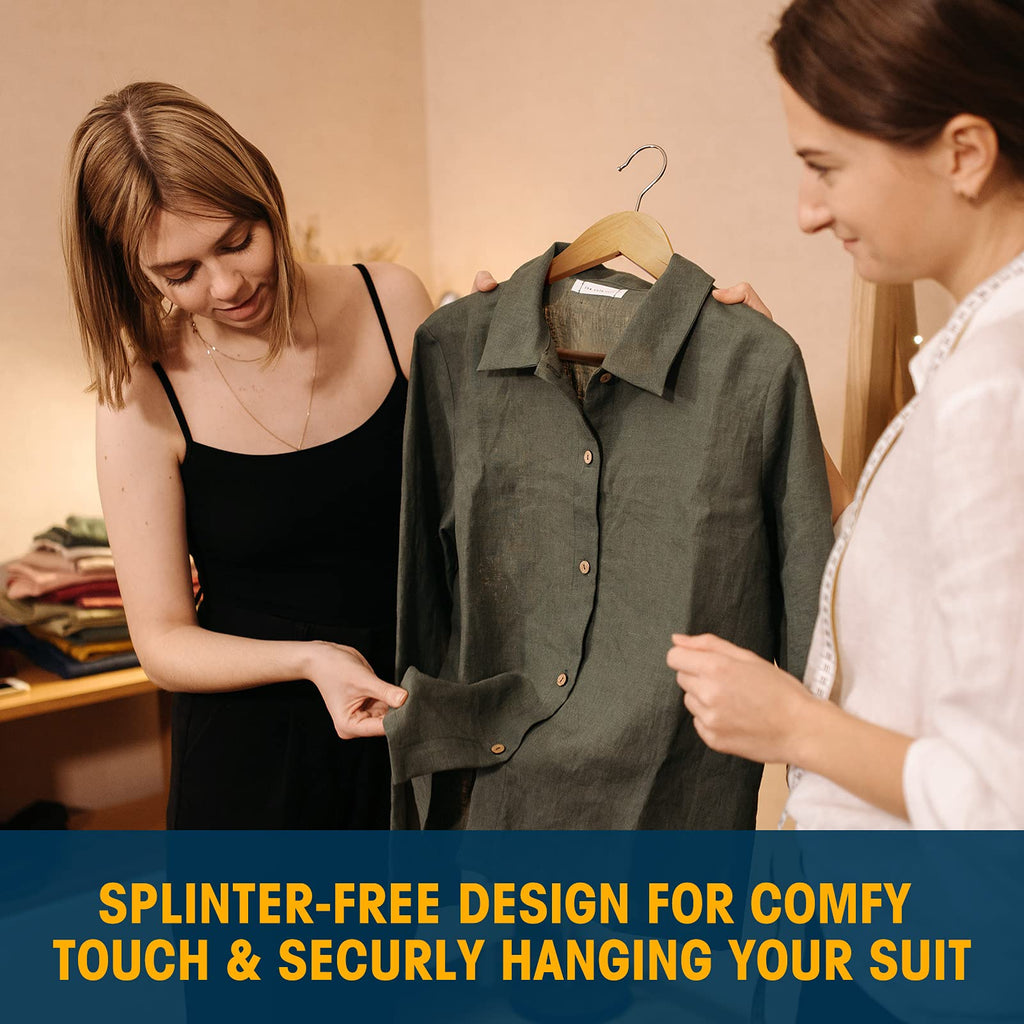 Wooden Hanger 10 Pack, Wood Hanger Solid Shirt Hangers with Pants Bar, Heavy Duty & Slim Coat Hanger, for Suit Coat