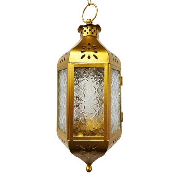 Hanging Moroccan Lantern with LED Twinkle Fairy Lights - Exotic Decorative Patio & Porch Decor, Indoor Outdoor Candle