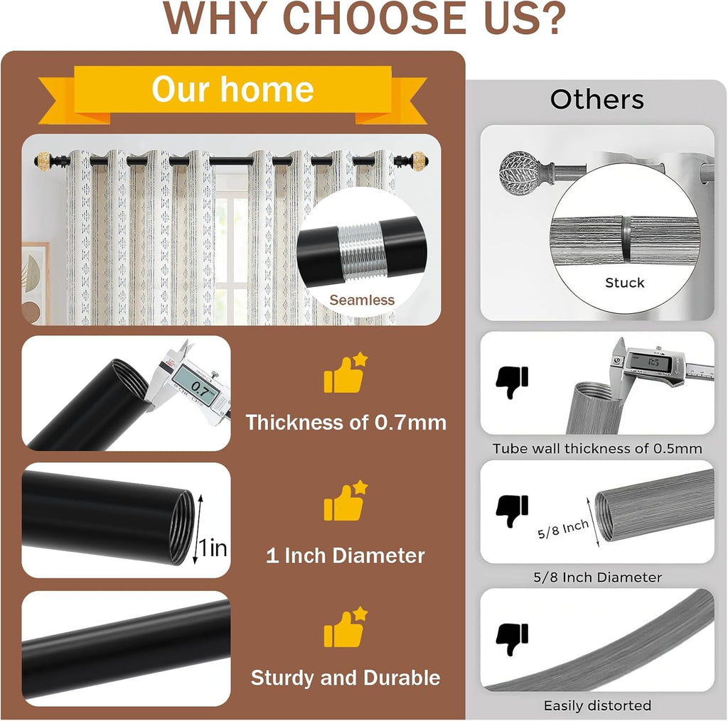Curtain Rods for Windows,1 Inch Adjustable Window Curtain Rod, Curtain Rod Set with Luxury Crystal Translucent