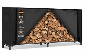8FT Firewood Rack Outdoor with Cover, Large Wood Storage Rack