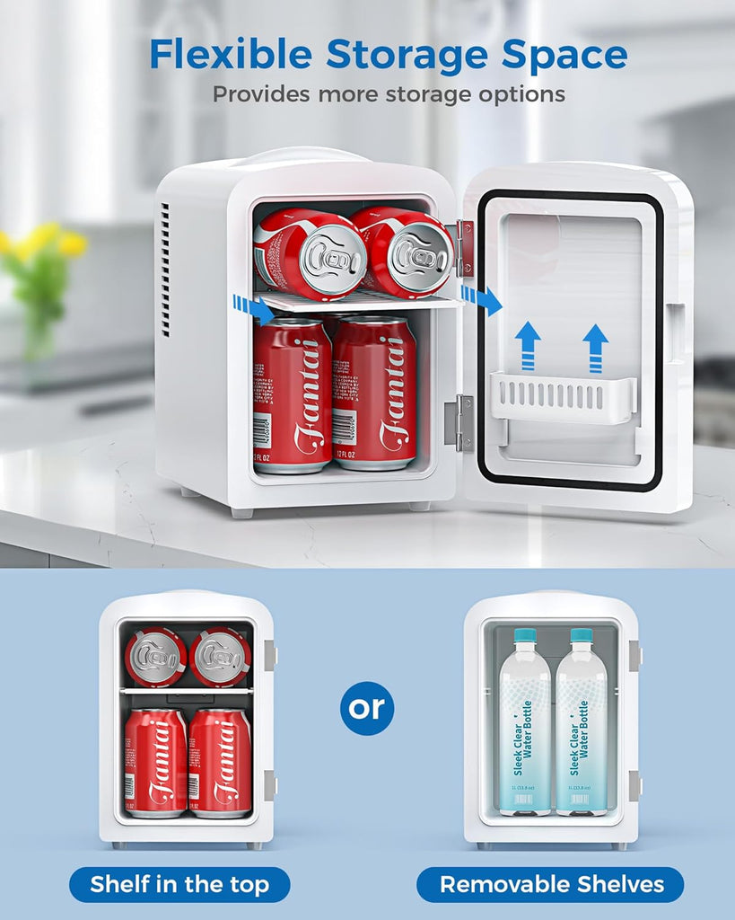 4L/6 Cans Mini Fridge, Portable Compact Refrigerator, Small Skin Care Fridge, Food and Drinks, Small Cooler for