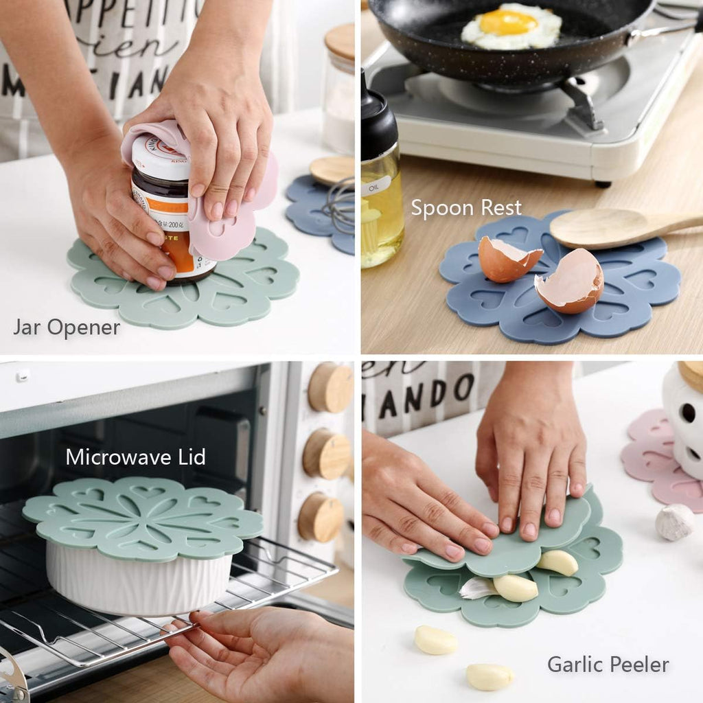 Set 4 Silicone Trivet Mat - Hot Pot Holder Hot Pads for Table & Countertop - Trivet for Hot Dishes - Non-Slip & Heat
