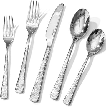 Hammered Silverware Set, 20-Piece Flatware Set