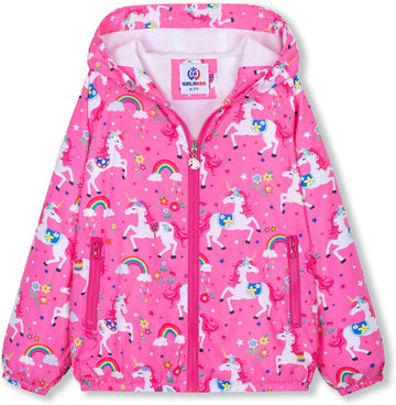 Girls' Lightweight Water-Resistant Jacket Lined Zip-Up Windbreaker with Pockets for Kids & Toddler