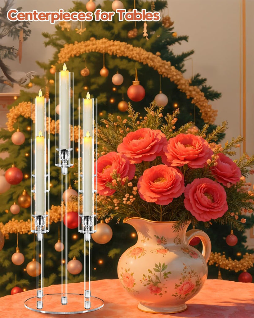 4 Set 5 Arm Acrylic Candelabra Centerpiece, Mjkeomo 27'' Tall Clear Candle Holder for Table, Wedding, Christmas