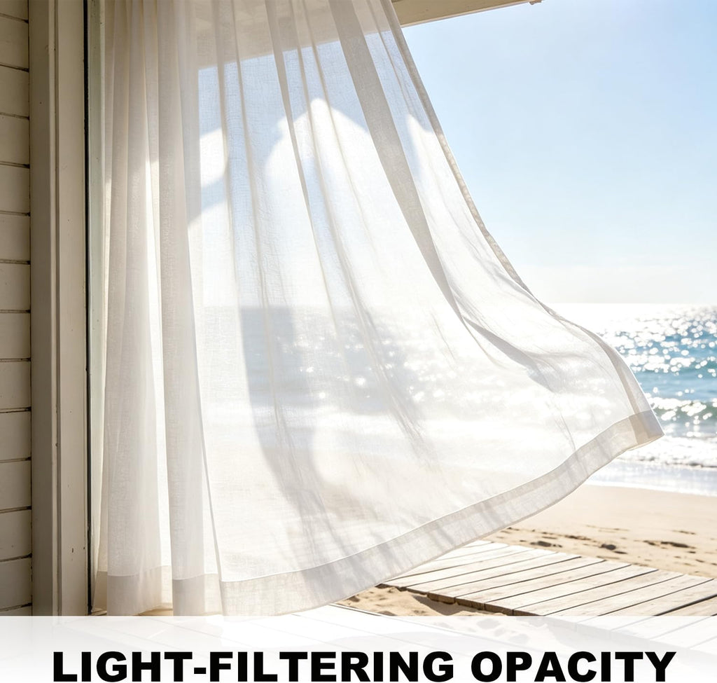 Waterproof Indoor Outdoor Sheer Curtains Patio Pergola Porch,White | Durable darkening outdoor curtains with grommet