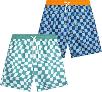 Boys Swim Trunks - 2 Pack Quick Dry Printed Boys Board Shorts Bathing Suit Kids Swimwear with Pockets (Size: )