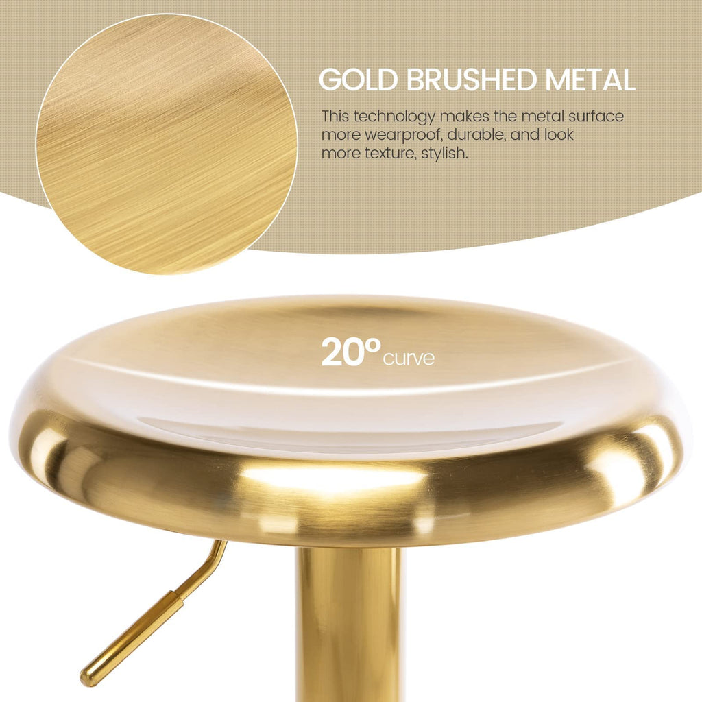 Adjustable Bar Stool, Swivel Round Metal Airlift Backless, 1 pc Gold