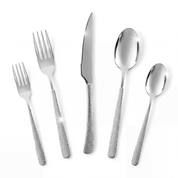 Titanium Silverware Set for 4, 20 Pcs Hammered Silverware Set, Dishwasher Safe, Heavy Duty Forks Spoons Tableware
