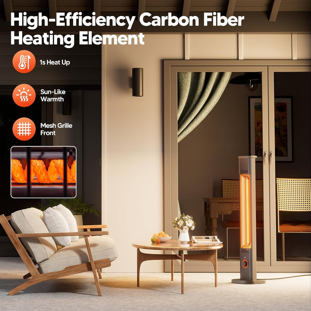 Outdoor Heater 1500W, 8H Timer, Waterproof, Infrared Electric Wall-Mounted Patio Heater, 8 Levels Heating for Garage