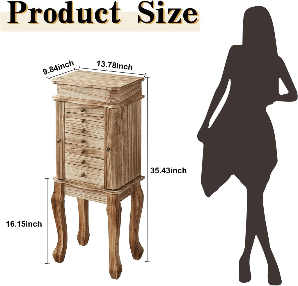 Standing Jewelry Armoire, 7 Drawers & 2 Side Doors Jewelry Amoire Cabinet Standing with Top Flip Makeup Mirror