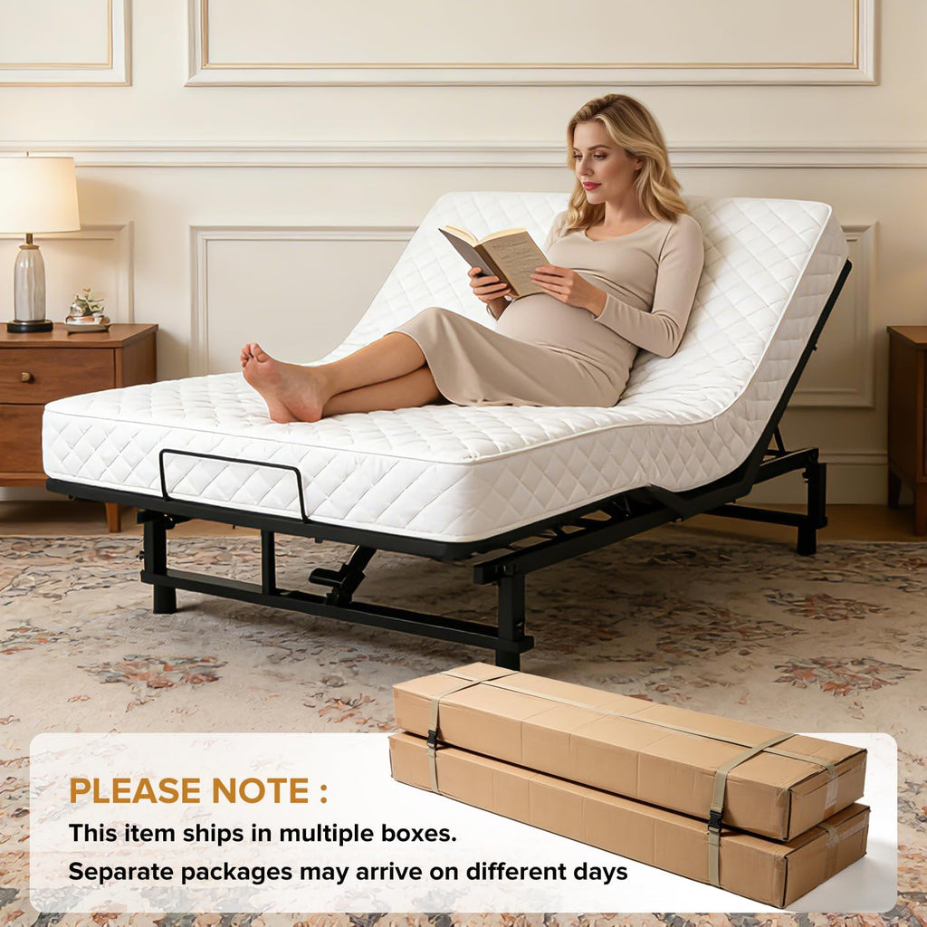 Queen Adjustable Bed Frame with Massage and Zero Gravity, Head and Foot Incline, Electric Bed Base for Back Pain