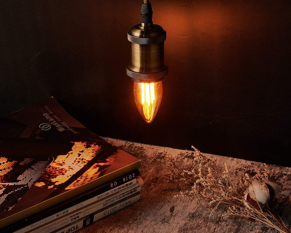 LED Filament Chandelier Bulb 4W, Vintage Classic Edison Style, E26 Standard Base Amber Glass Light Bulbs, Gold Tint