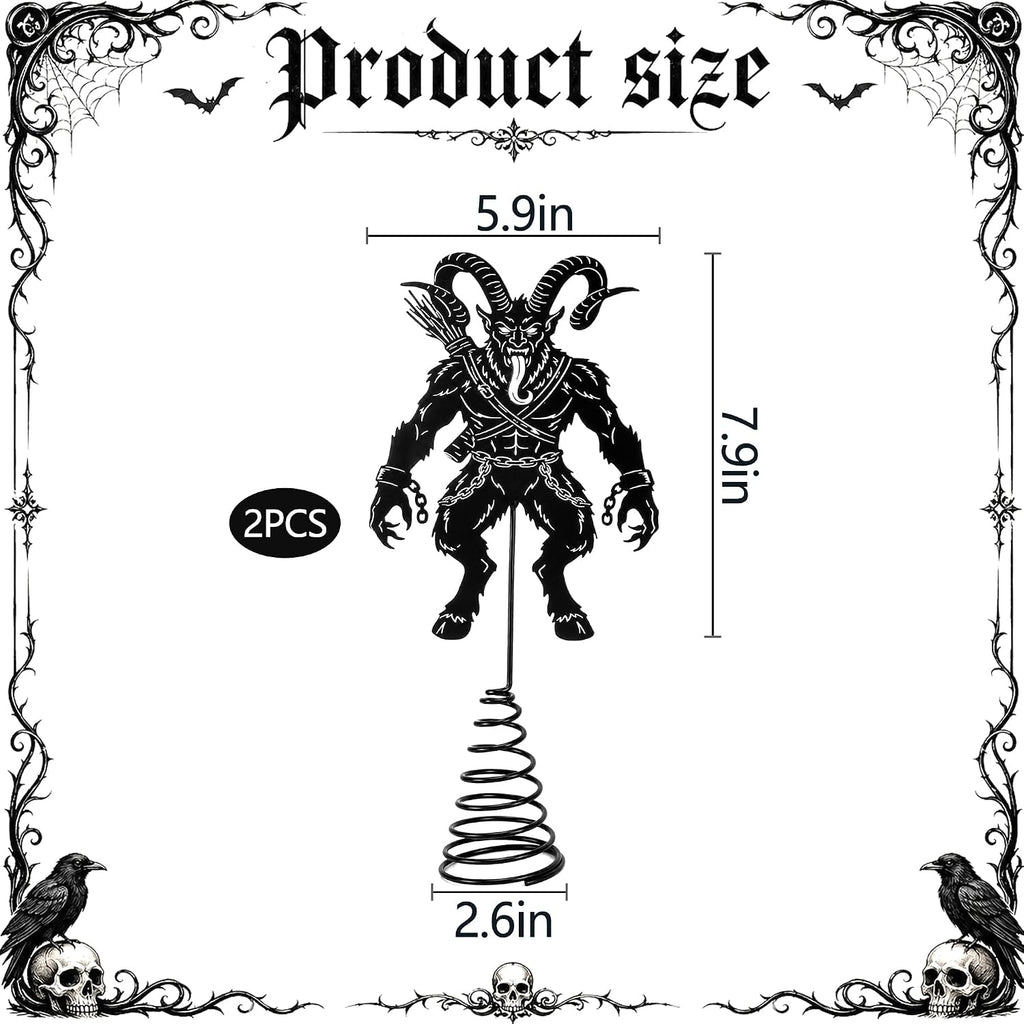 7.9" Metal Krampus Christmas Tree Topper, Gothic Krampus Tree Decor - Set of 2