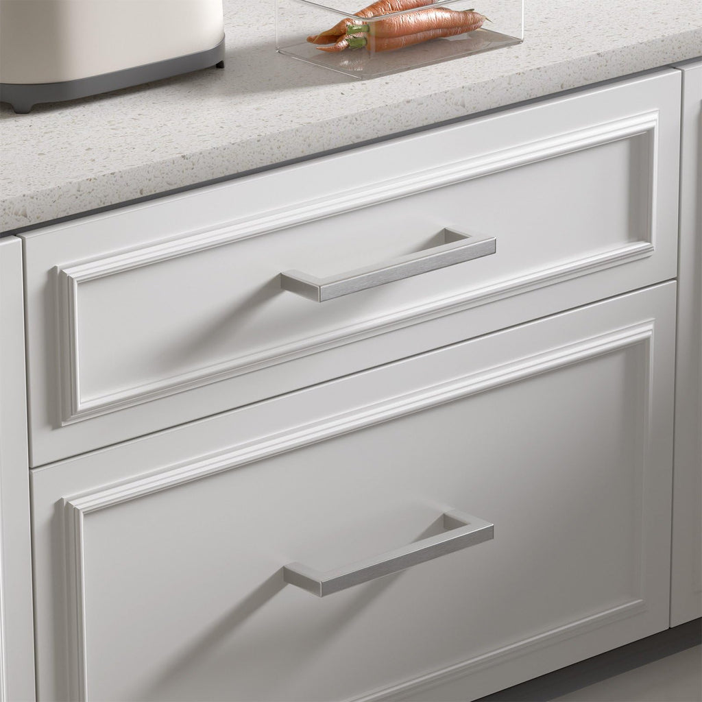 Brushed Nickel Cabinet Pulls 80 Pack 3 Inch, Square Drawer Handles, Stainless Steel, Screws Included, Silver Kitchen