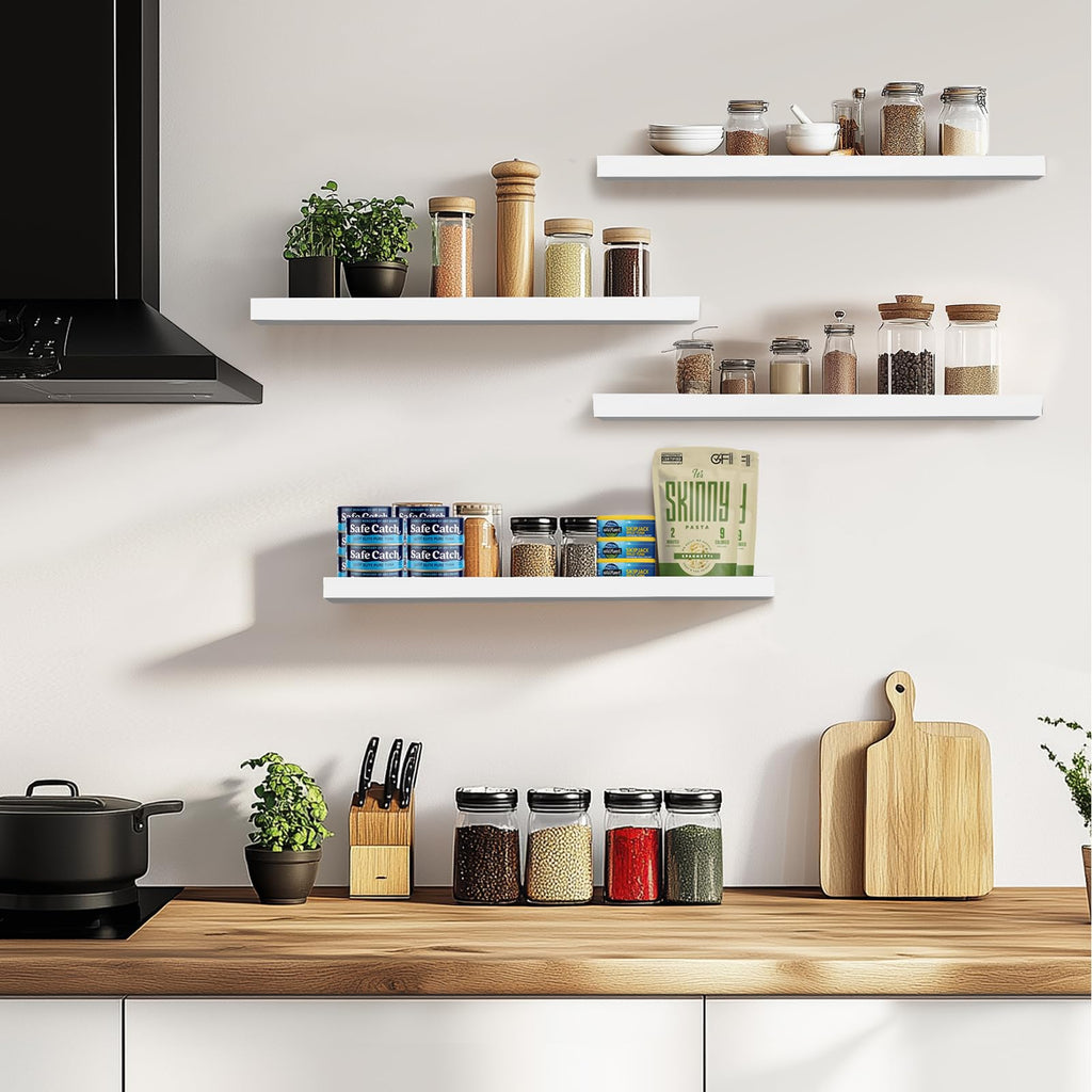 16x5.8x0.8in Floating Wall Shelves Rustic Solid Wood 4-Pack, White