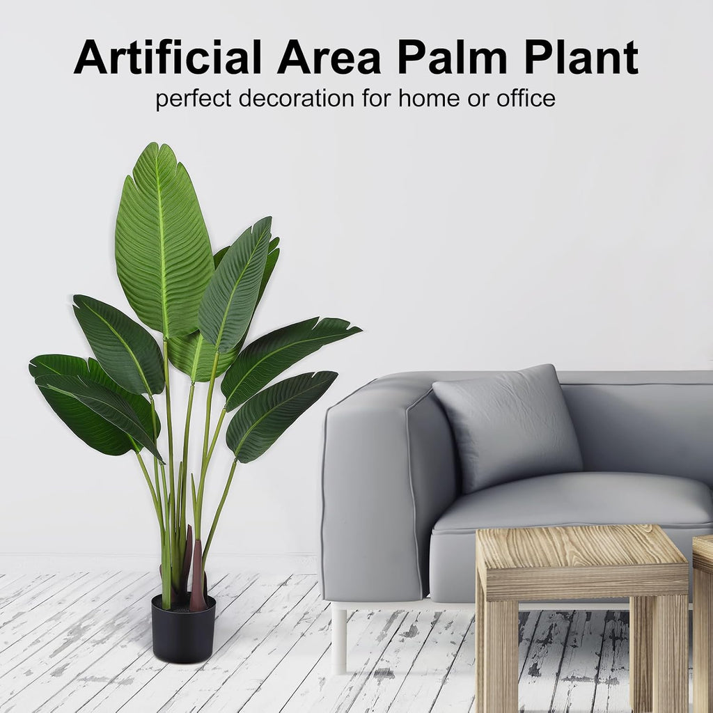4 Pack 4Ft Artificial Bird of Paradise Plants Faux Palm Tree with 10 Trunks Banana Leaf Artificial Plant Lifelike