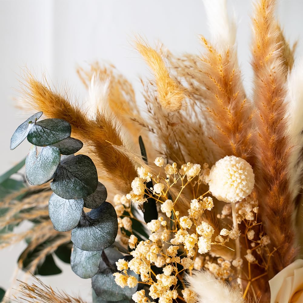 Artificial Flowers in Vase Natural Dried Pampas Grass - Set of 101