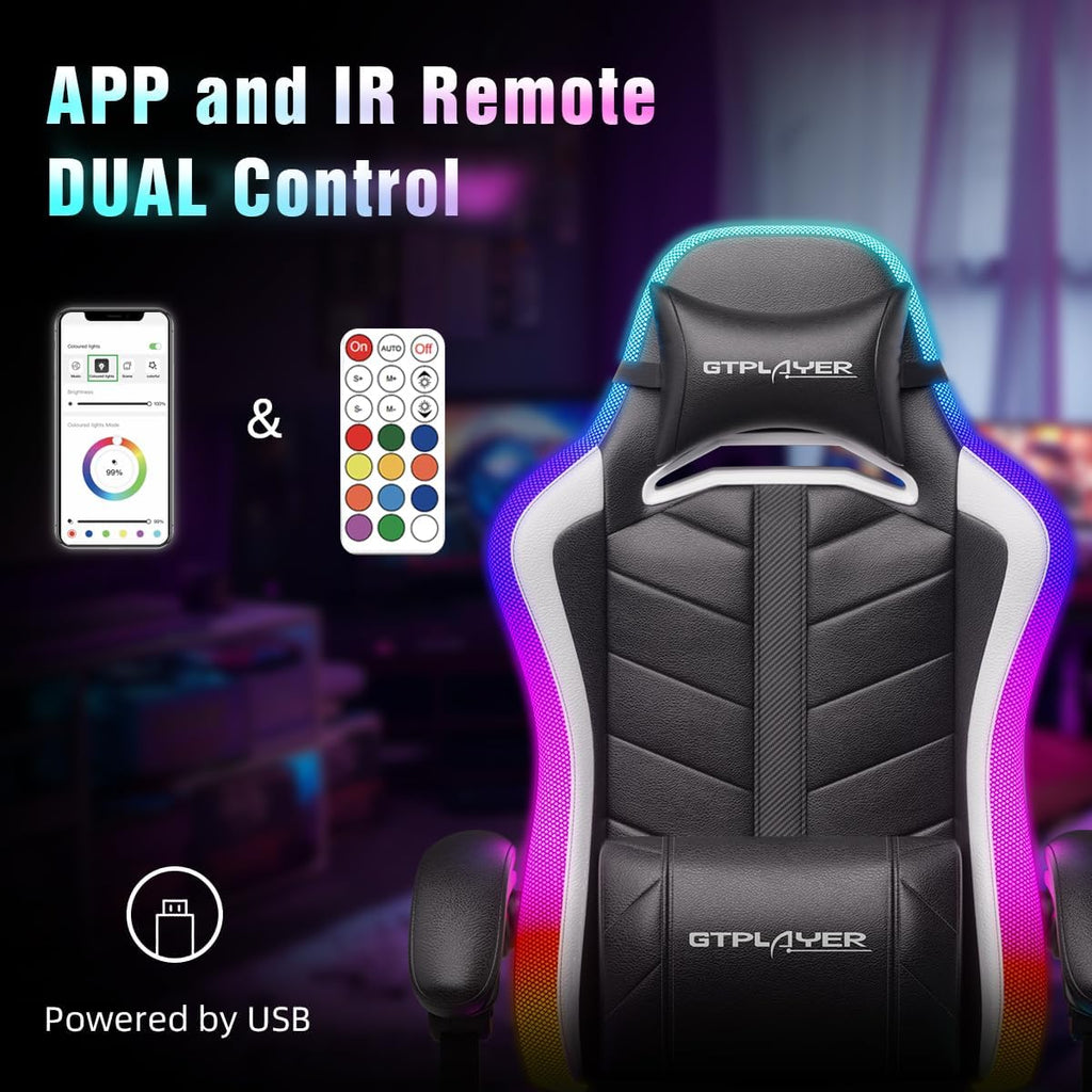Gaming Chair, Computer Chair with RGB LED Lights, High Back Ergonomic Chair for Adults with Footrest and Linkage