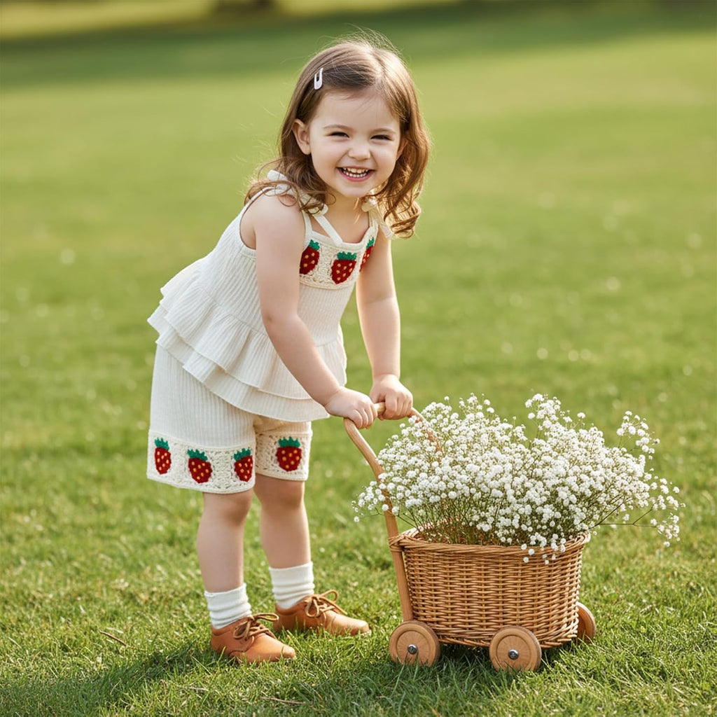 Toddler Baby Girl Summer Outfits Crochet Sleevless Ruffle Tank Top Dress and Bermuda Shorts Set Vintage Boho Clothes