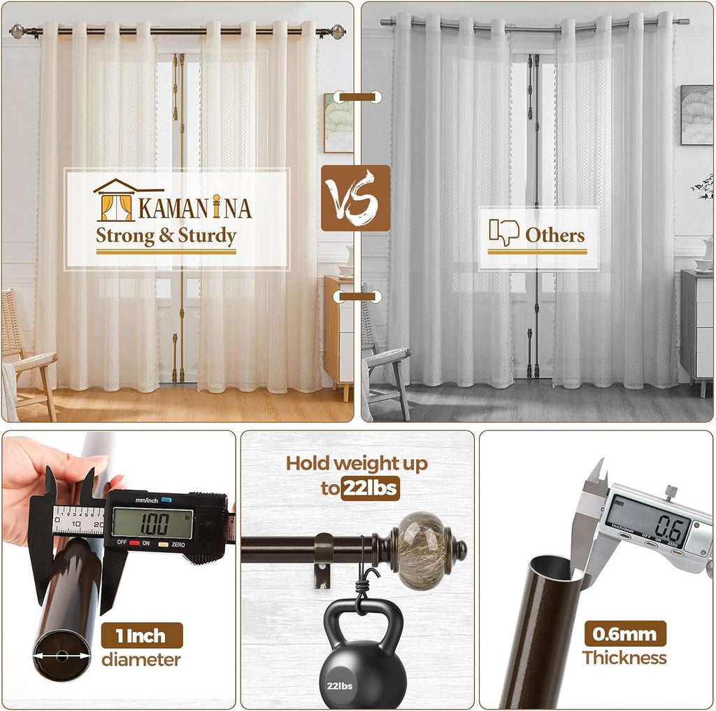 1 Inch Curtain Rods for Windows 72 to 144 Inches (6-12ft) Bronze Heavy Duty Curtain Rod, Adjustable Long Drapery Rods
