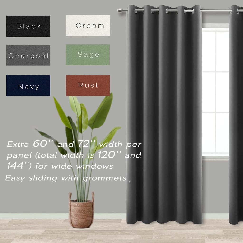 Extra Wide Thermal Soundproof Curtains, 72 x 84 Inch Long Black Out Noise Reducing Blackout Curtains Living Room, 2