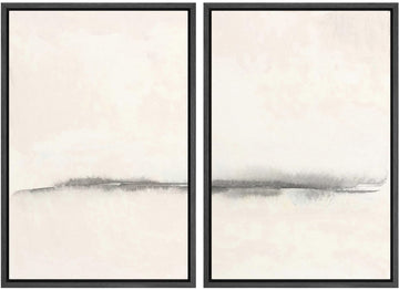 Framed Canvas Print Wall Art Set Grunge Pastel Paint Stroke Landscape Abstract Shapes Illustration Art Minimalism