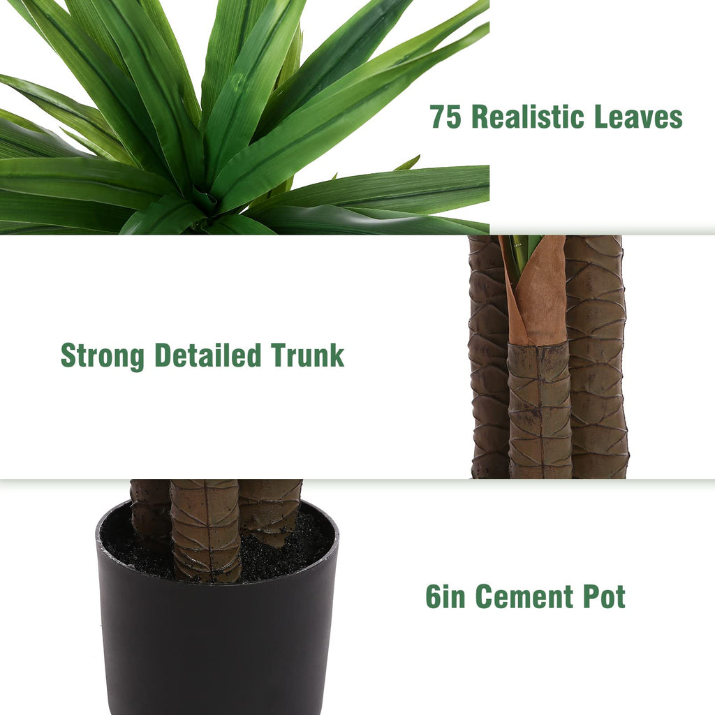 Dracaena Silk Plant Corn Stalk 5ft Tall Faux Plants Indoor Large Fake Plants Potted Yucca Tree Tropical Floor Plants