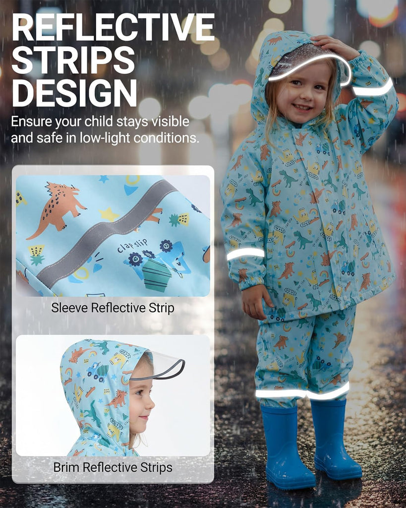 Boys Girls Waterproof Suit,Toddler Piece Raincoat with Portable Storage Bag and Reflective Strip