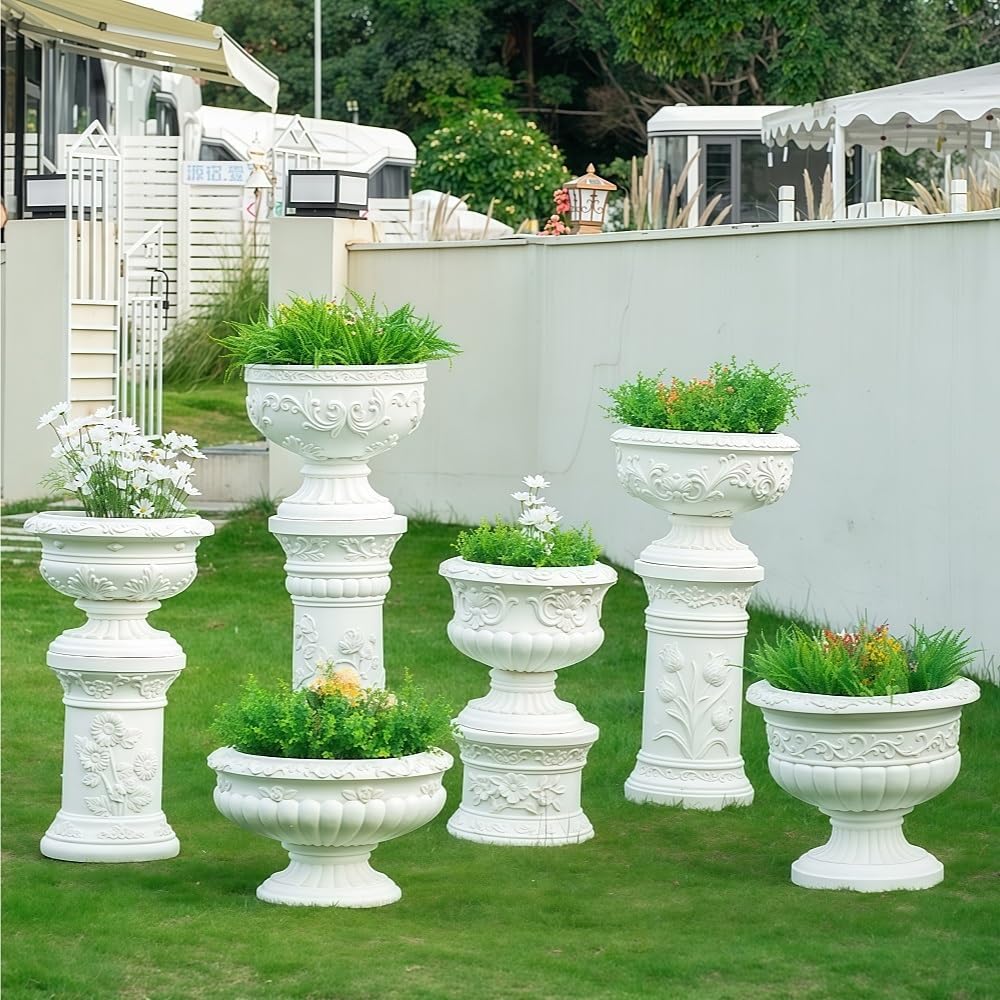 Elegant Roman Column Pedestal - Magnesium Oxide Garden Planter Urns for Villas, Courtyards & Weddings, Retro Outdoor