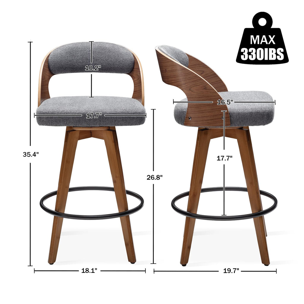 Barstools Set of 3, Counter Height Bar Stools Island, 26.8 Inch Modern Upholstered Bar Chair, Swivel Counter Stools