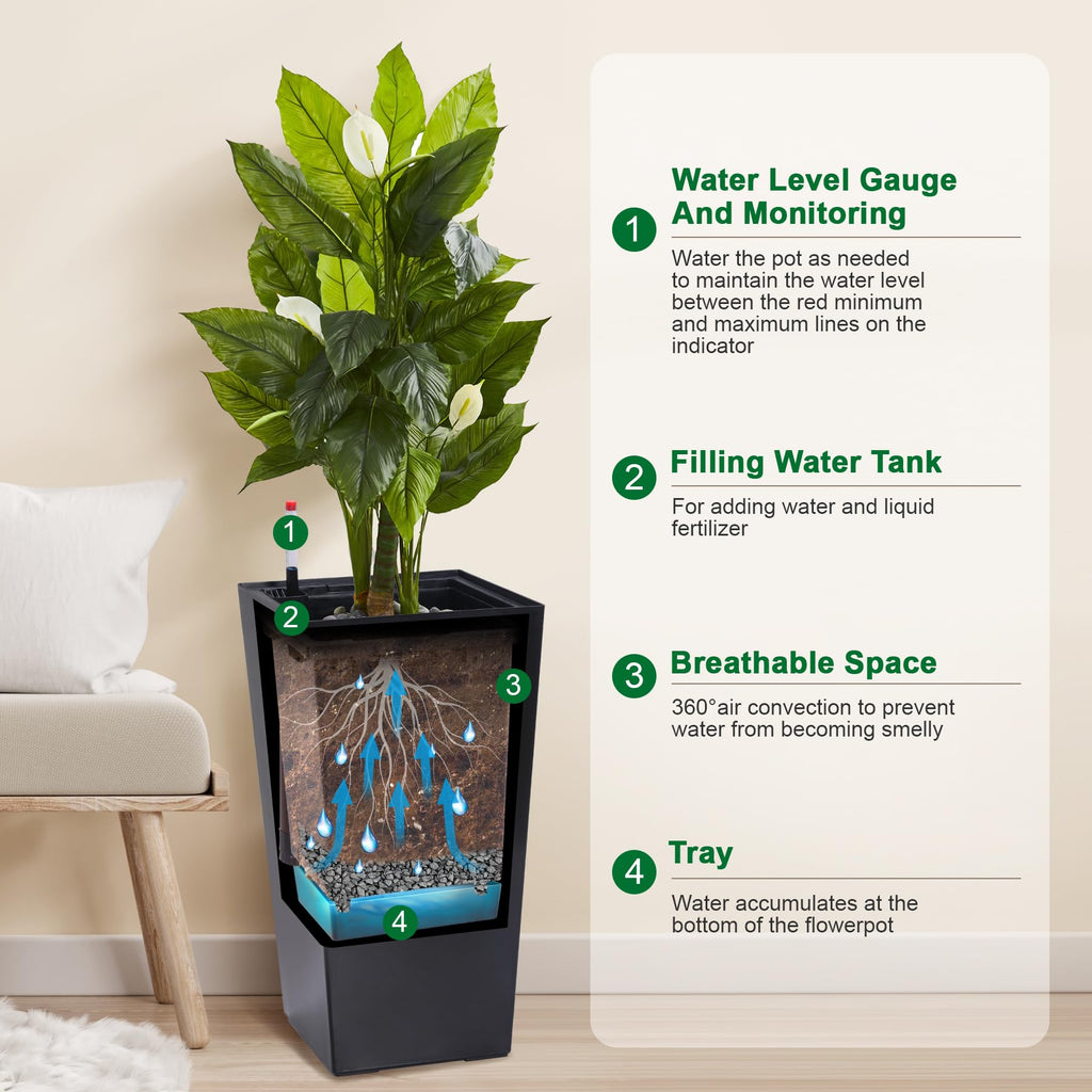 22.5 in Tall Planters Set of 2, Outdoor Plantes, Black