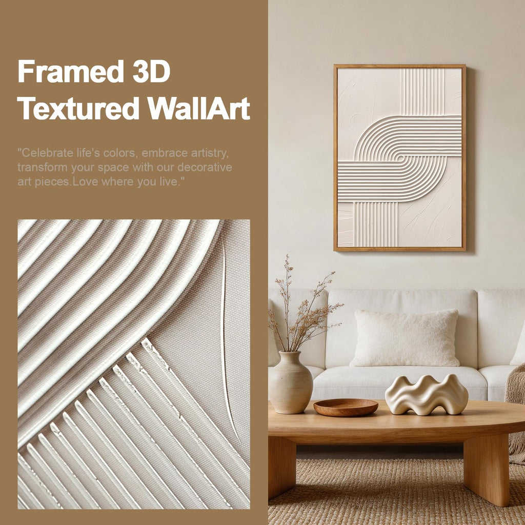 3D Abstract Wall Art, Textured Earth Tone Geometric Framed Wall Decor