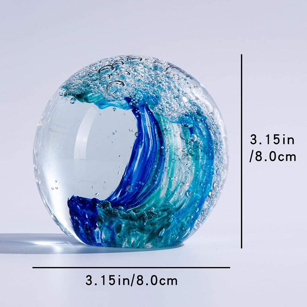 3.15" Ocean Wave Art Glass Paperweight, Hand Blown s Collectibles, Ocean Waves Decor Coastal Beach