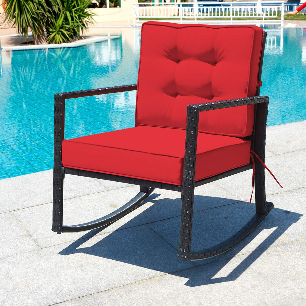 Outdoor Rocking Chair with 5" Thick Soft Cushions, Red (2)