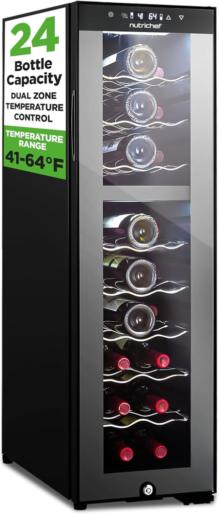 24 Bottle Wine Fridge | Dual Zone Wine Chiller | Adjustable Temperature 41°F to 