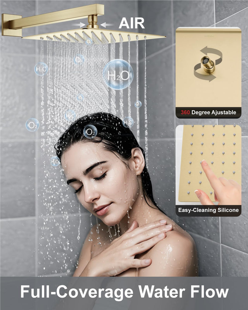 Shower System with Rain Head and Handheld,12-Inch,Brushed Gold