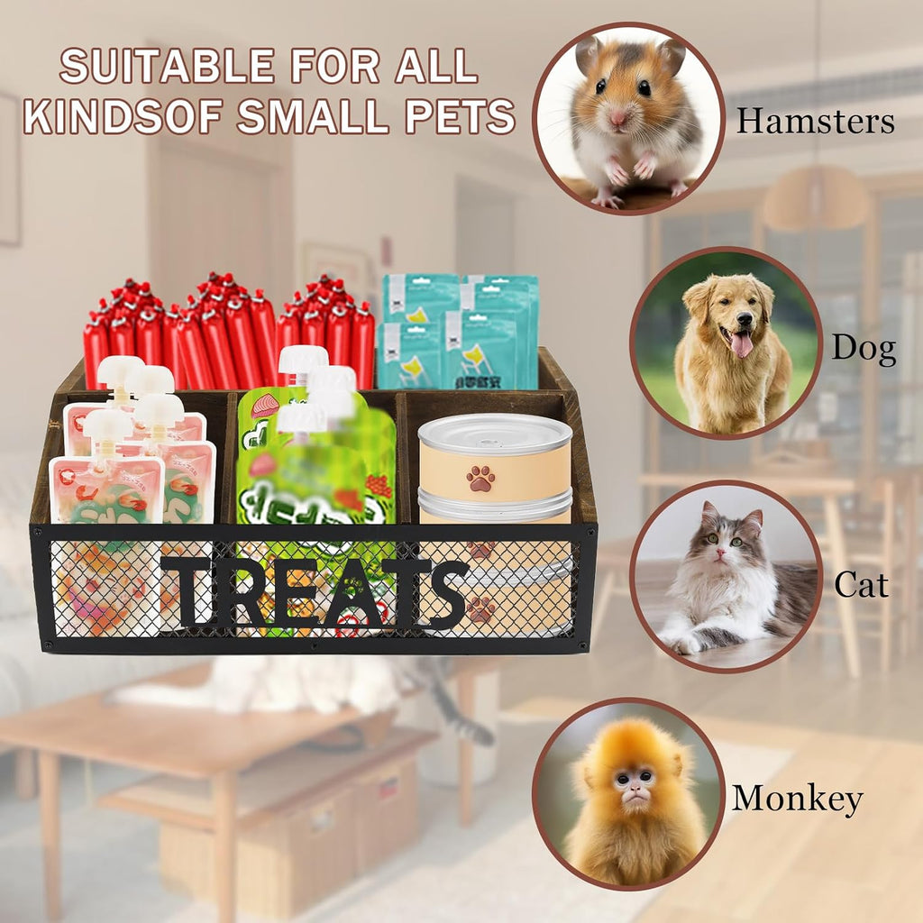 Dog treat jar dog treat container for countertop Dog Treat Container Wooden grid snack storage box trapezoid cat