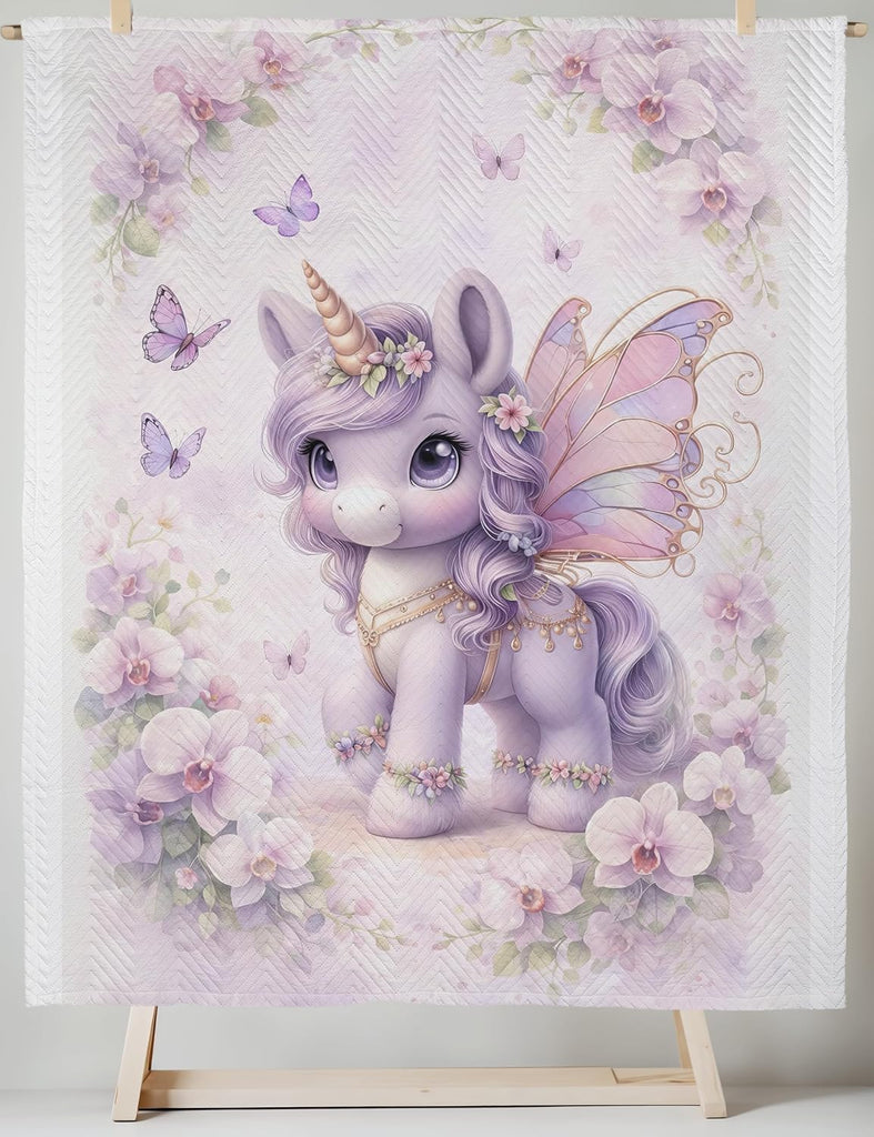 Purple Unicorn Fabric Panel for Quilting, 100% Cotton Sateen, Fairy Unicorn, Baby Girl Nursery (19x25 inches)