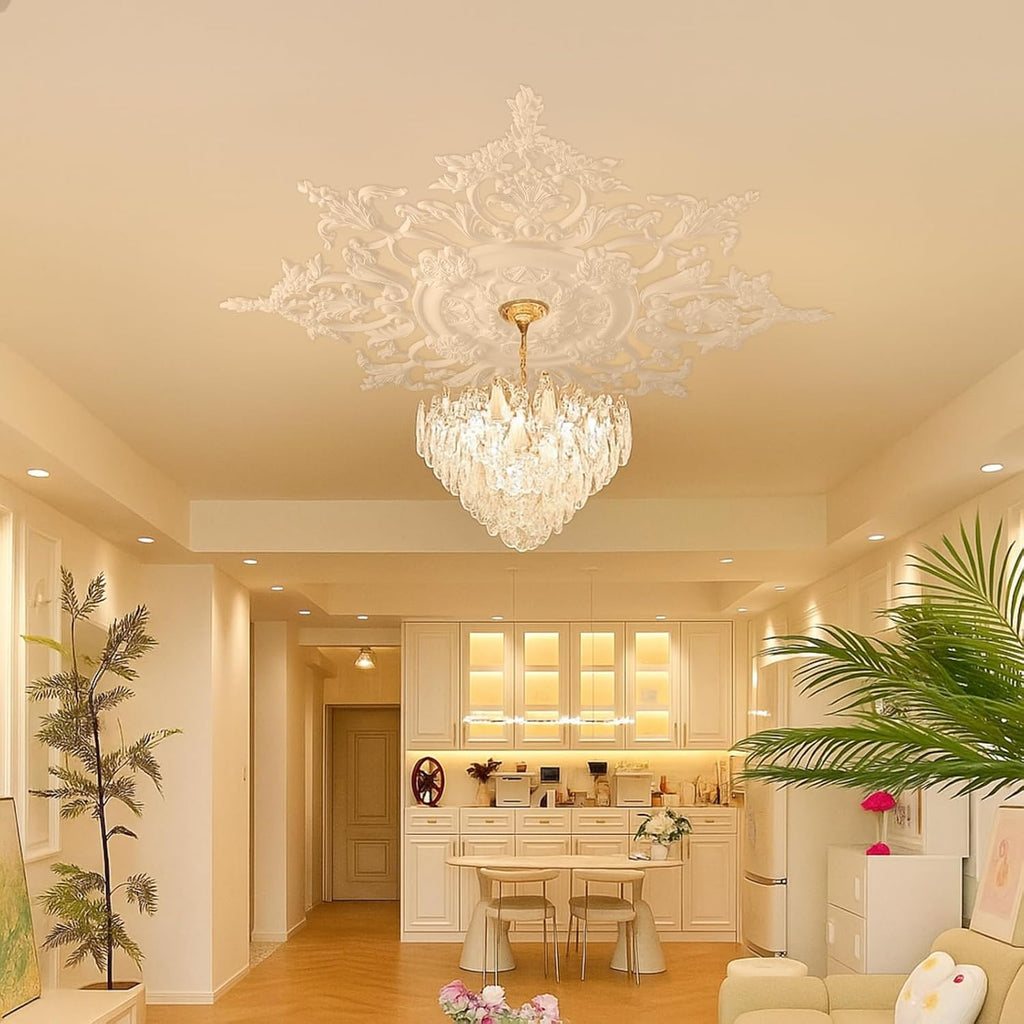 35.4'' Large PU Ceiling Medallion Combination Decorative 2.36'' ID French Style Chandelier Base Ceiling Medallion for