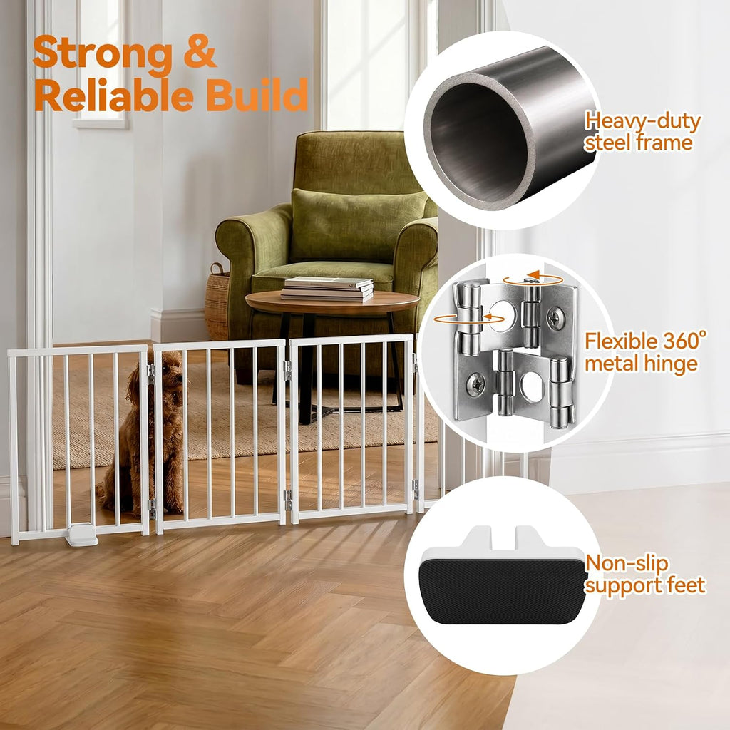 Small Dog Gate Indoor, Up to 72" W Freestanding Pet/Puppy Fence, White