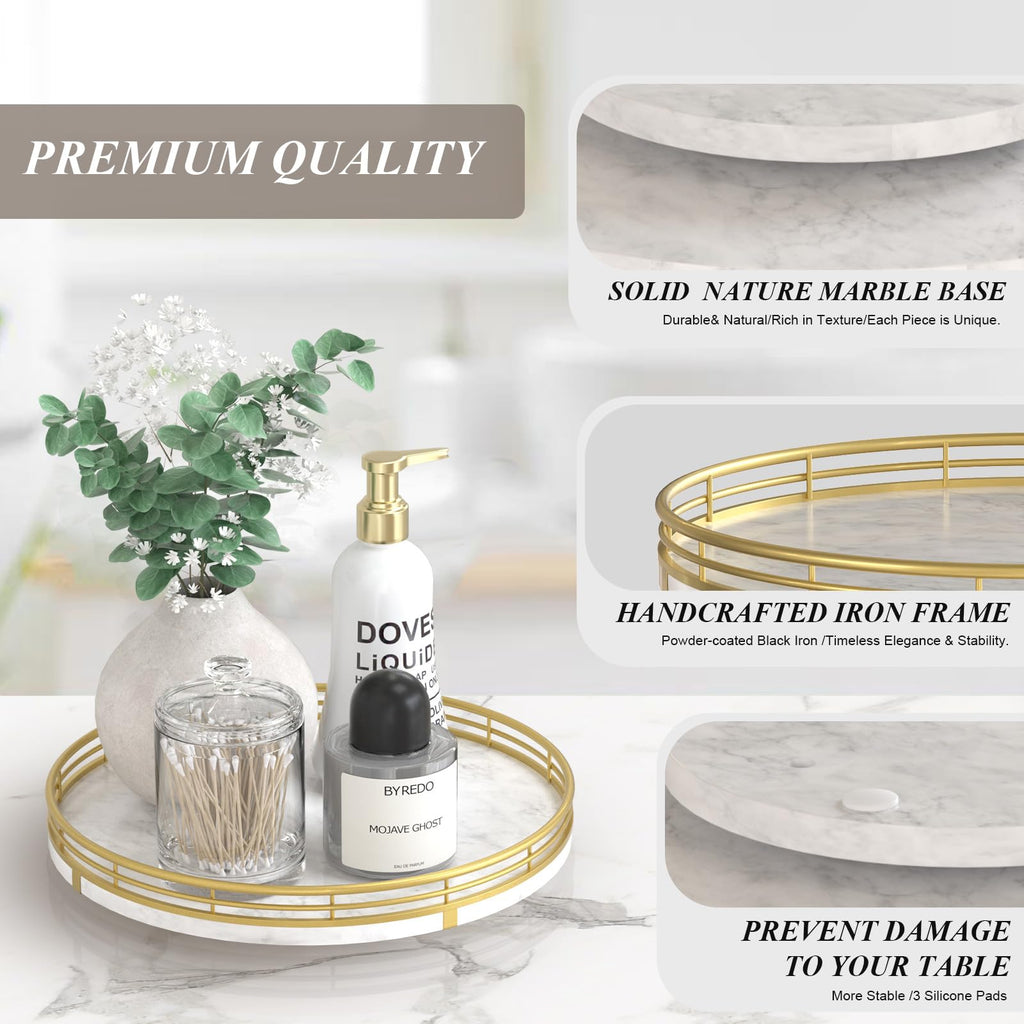 White Marble Lazy Susan with Gold Frame