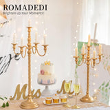 Candelabra Gold Candle Stand: 21'' Tall 5-Branch Candlestick Holderoliday Event Reception Decoration, Set of 2