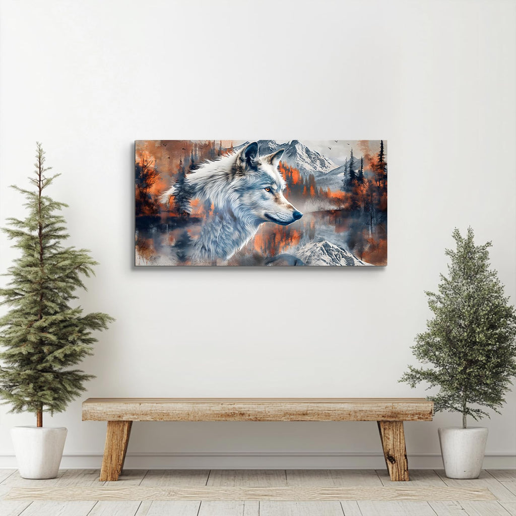 Silver Wolf Wall Art, Winter Landscape Canvas Prints 20"X40"