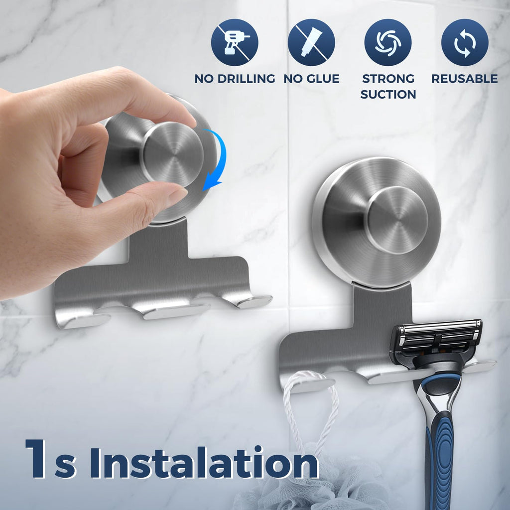 Suction Cup Razor Holder for Shower, Heavy-Duty 7KG Suction Hooks for Razor, Towel, Loofah, Removable Damage-Free Metal