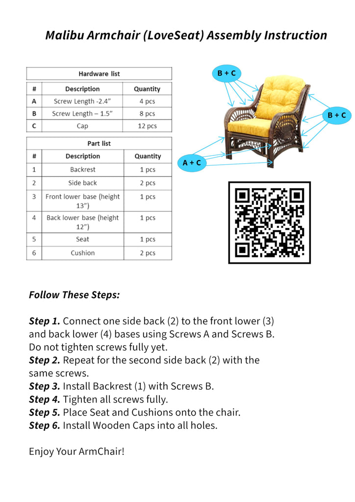 Malibu Lounge Living Accent Armchair Natural Rattan Wicker Handmade Design, Colonial with Cream Cushion