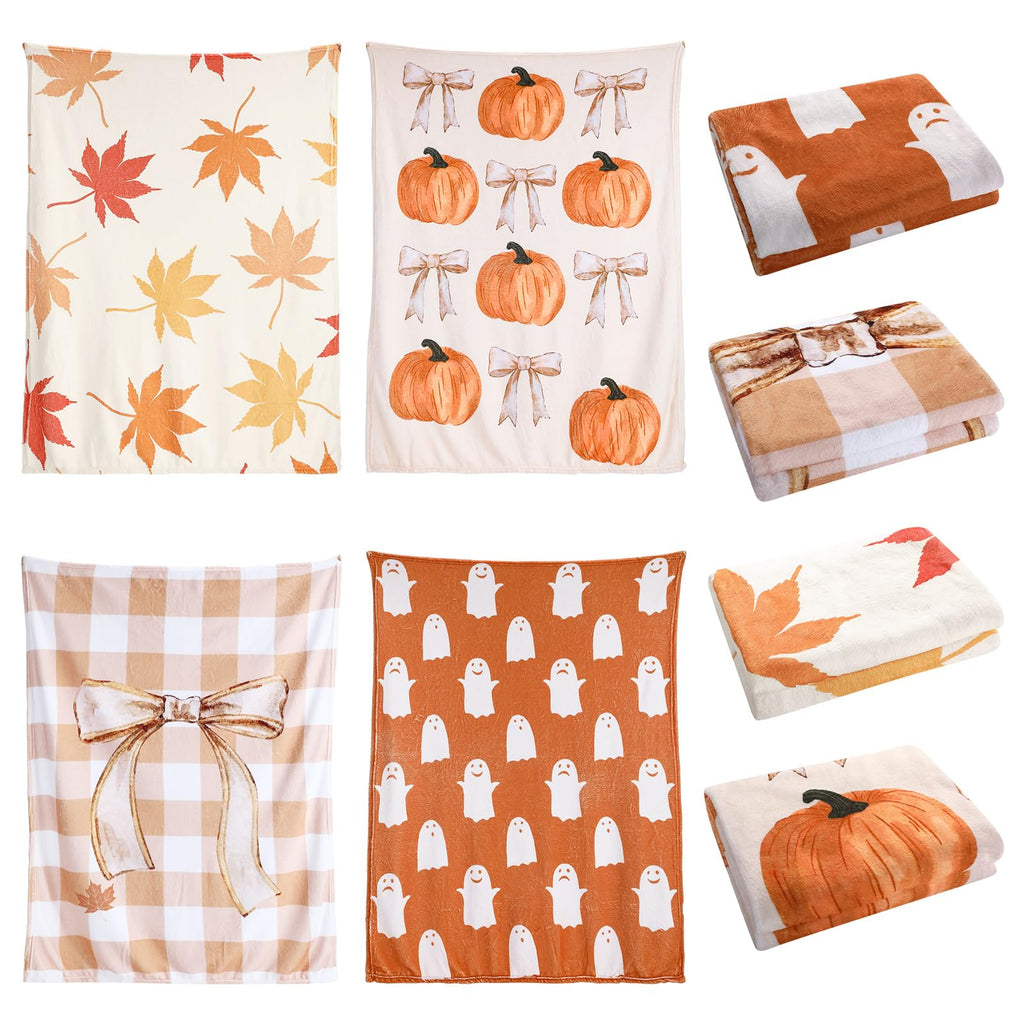 4 Pcs Fall Throw Blankets Bulk, Autumn Flannel Blanket, 40x50 in