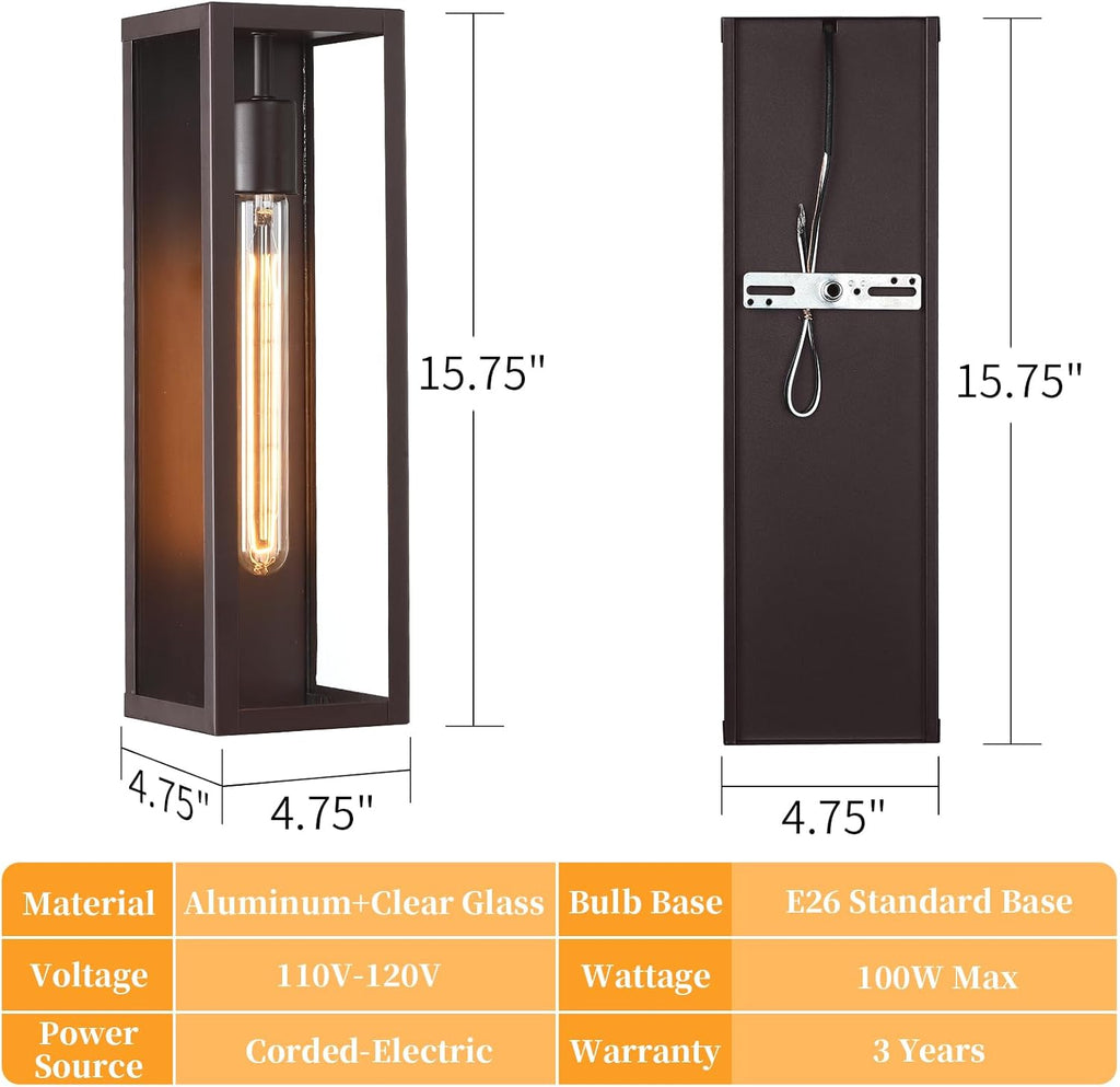 Large Outdoor Exterior Wall Lighting Fixtures 2Packs, 16'' Waterproof Brown Front Porch Light, Modern Outdoor Coach Wall Sconce for Patio Entryway Garage, Bulb Not Included A123-B0D9Y9VLF8