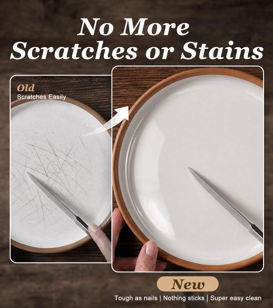 Plates and Bowls Set, 12 Pieces Farmhouse Ceramic Dinnerware Sets, Scratch Resistance, Dishwasher Microwave Safe